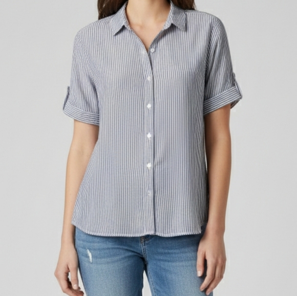 beachlunchlounge Tops - beachlunchlounge Kenzie Stripe Button Down Casual Women's Small & Medium Hi-low